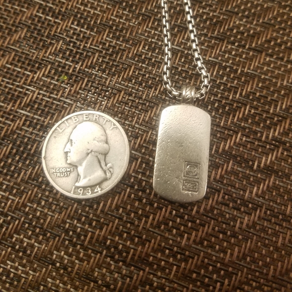 David Yurman vintage sterling silver chevron dog tag pendant box chain necklace - Picture 8 of 11